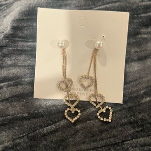 Elegant Heart Drop Earrings with Pearl Accents